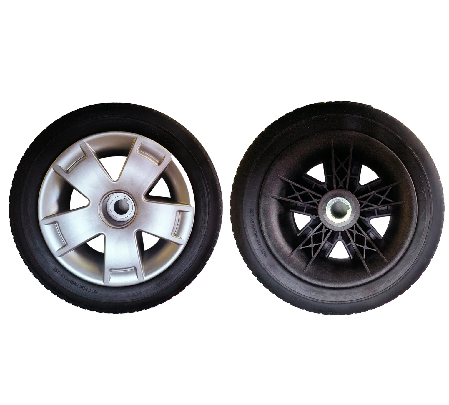 10x3 Rear Tyre with Silver Rim and Cap for sale