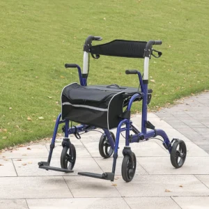 Blue Aluminium 2-in-1 Wheelchair & Folding Rollator Walker Combo, 59x104x101cm
