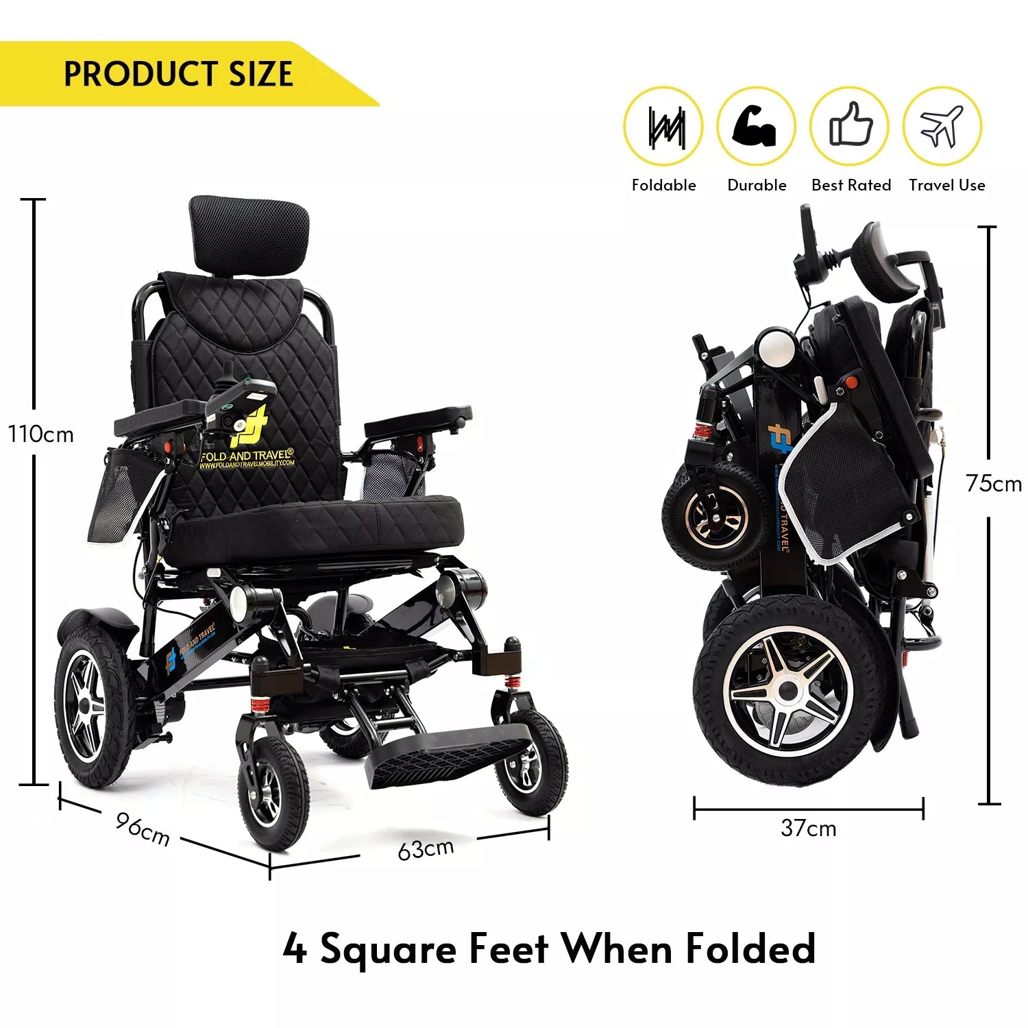 Fold & Travel Manual Recline Lightweight Electric Wheelchair - Image 7